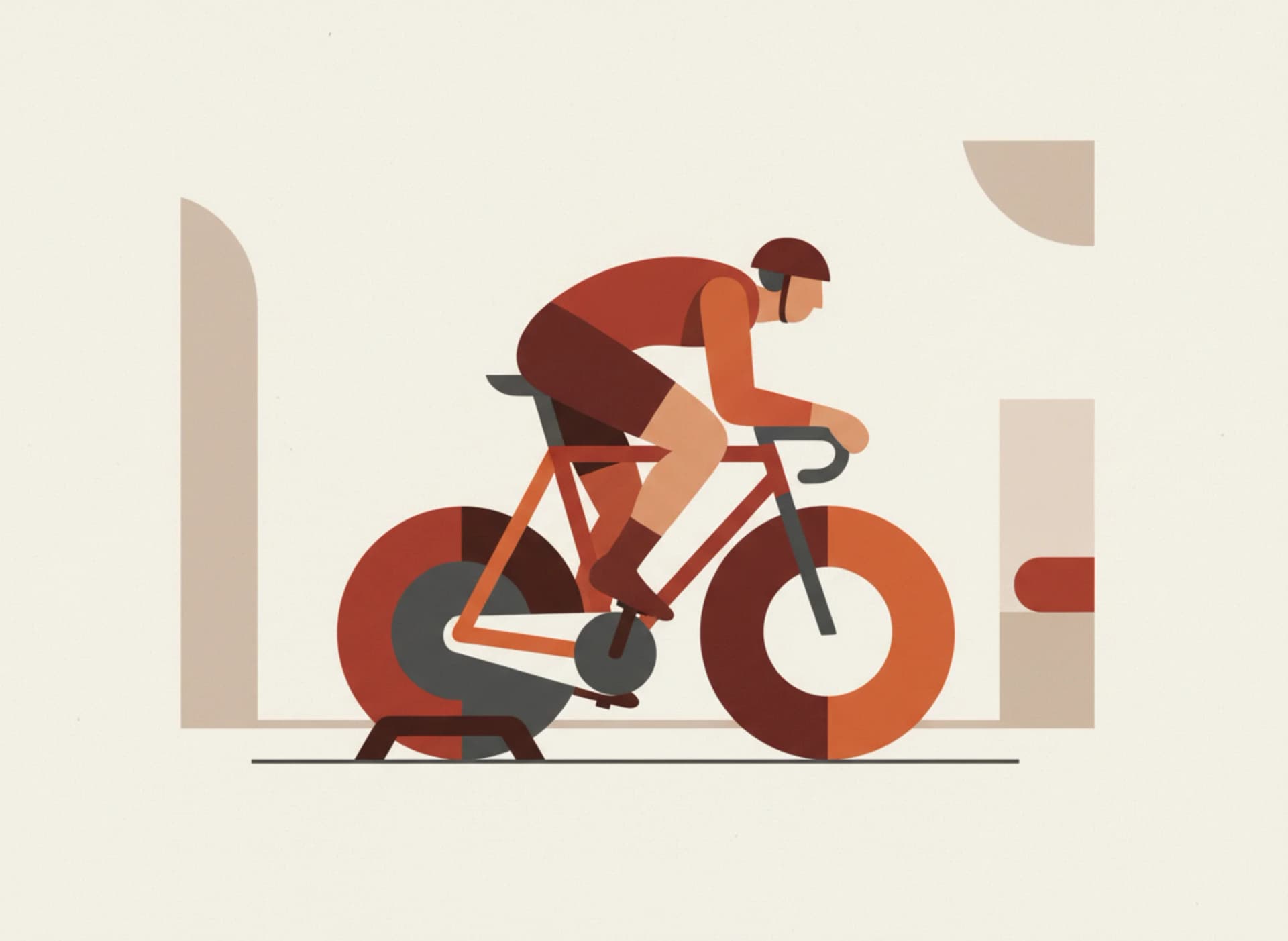 Art Deco illustration of a cyclist on an indoor trainer