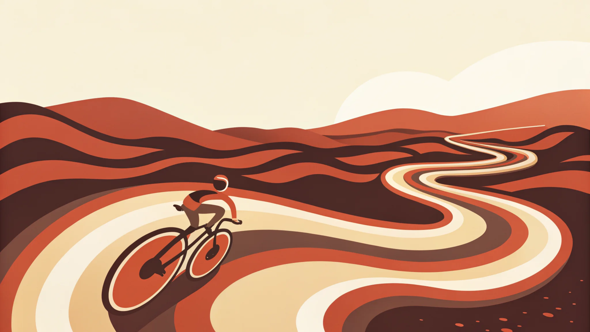 Abstract Art Deco illustration of a cyclist descending a winding mountain road